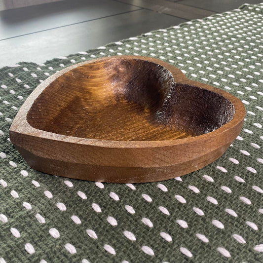 Medium 8" Heart Farmhouse Candle Ready Rustic Wood Dough Bowl