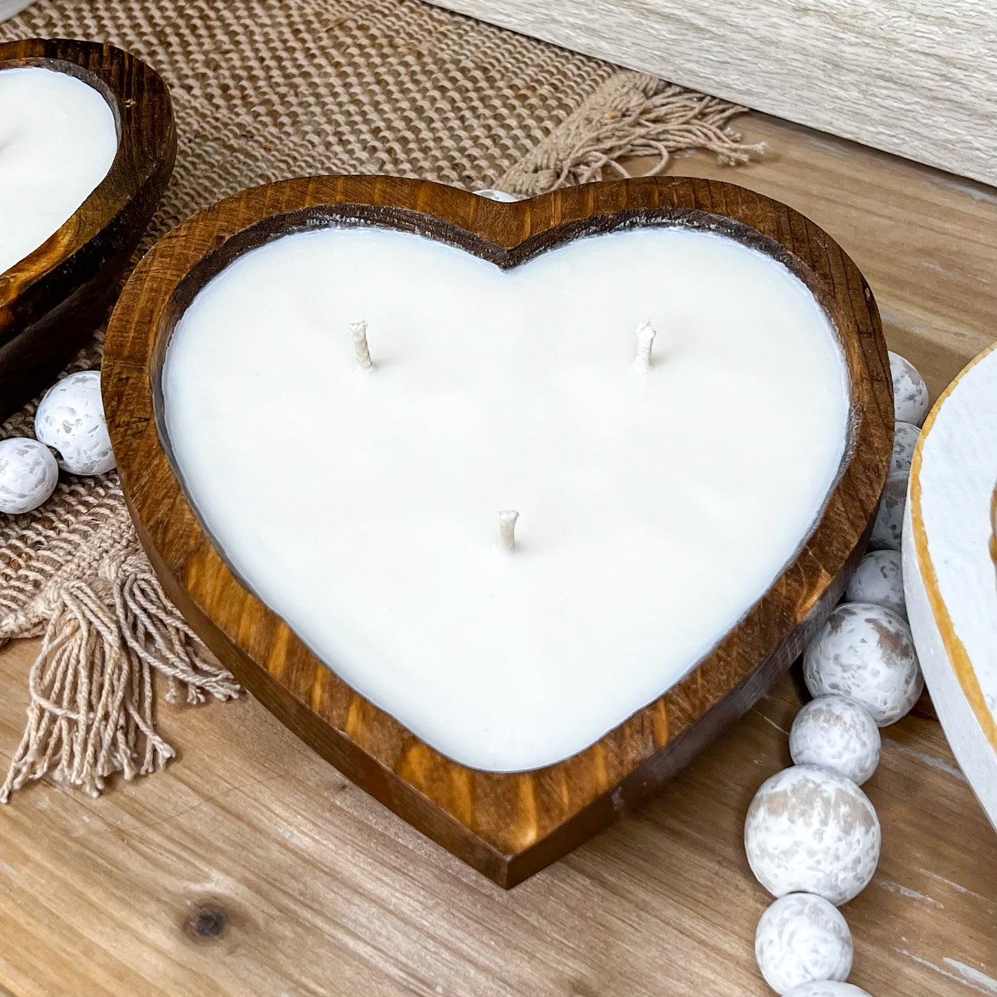 Medium 8" Heart Farmhouse Candle Ready Rustic Wood Dough Bowl