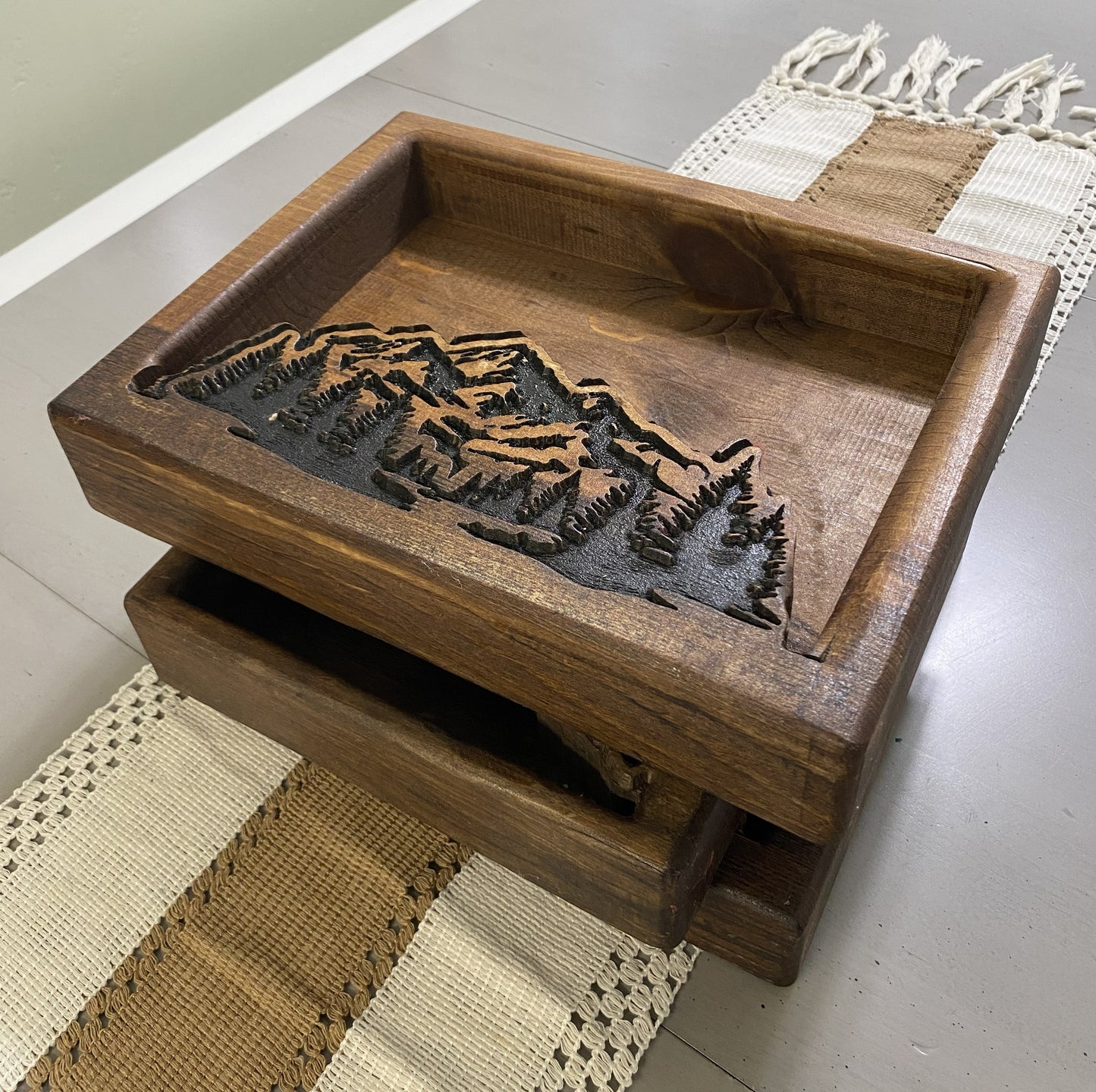 Hand-Carved Wooden Mountain Bowl: Rustic Farmhouse Candle Vessel (12.5" x 9.5" x 2.2")