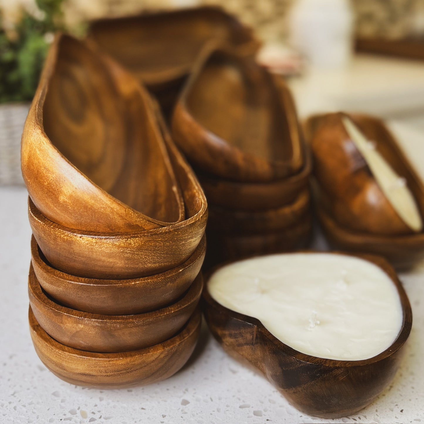 Large Oval BOHO Bowl - (Volume 2.5lbs) Deep Candle Ready 6X19X2.5, 6 Wick Wood Bowl