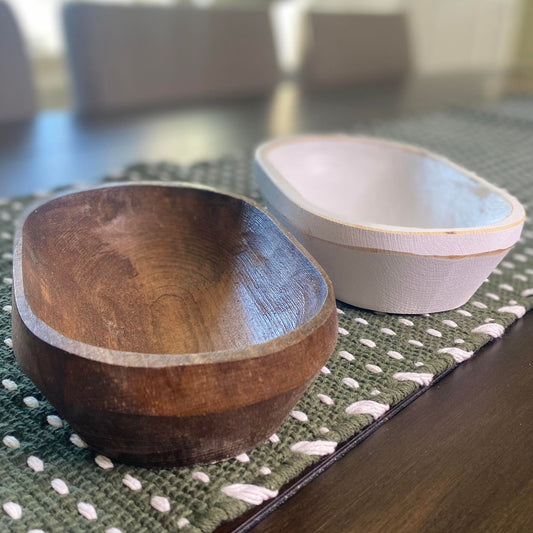 3 Wick Dough Bowl- Candle Ready 6" x 9" x 2.5" Farmhouse Wood Bowl