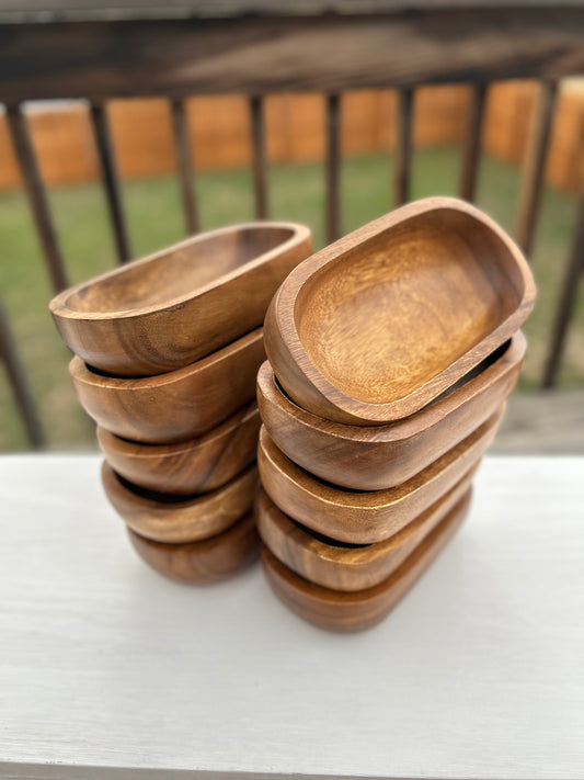 Bulk Pricing | Wholesale Bundle | Small Oval BOHO Bowl - Deep Candle Ready Acacia Wood Vessels