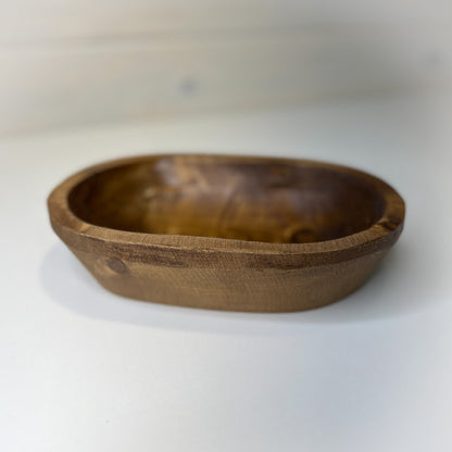 3 Wick Dough Bowl- Candle Ready 6" x 9" x 2.5" Farmhouse Wood Bowl