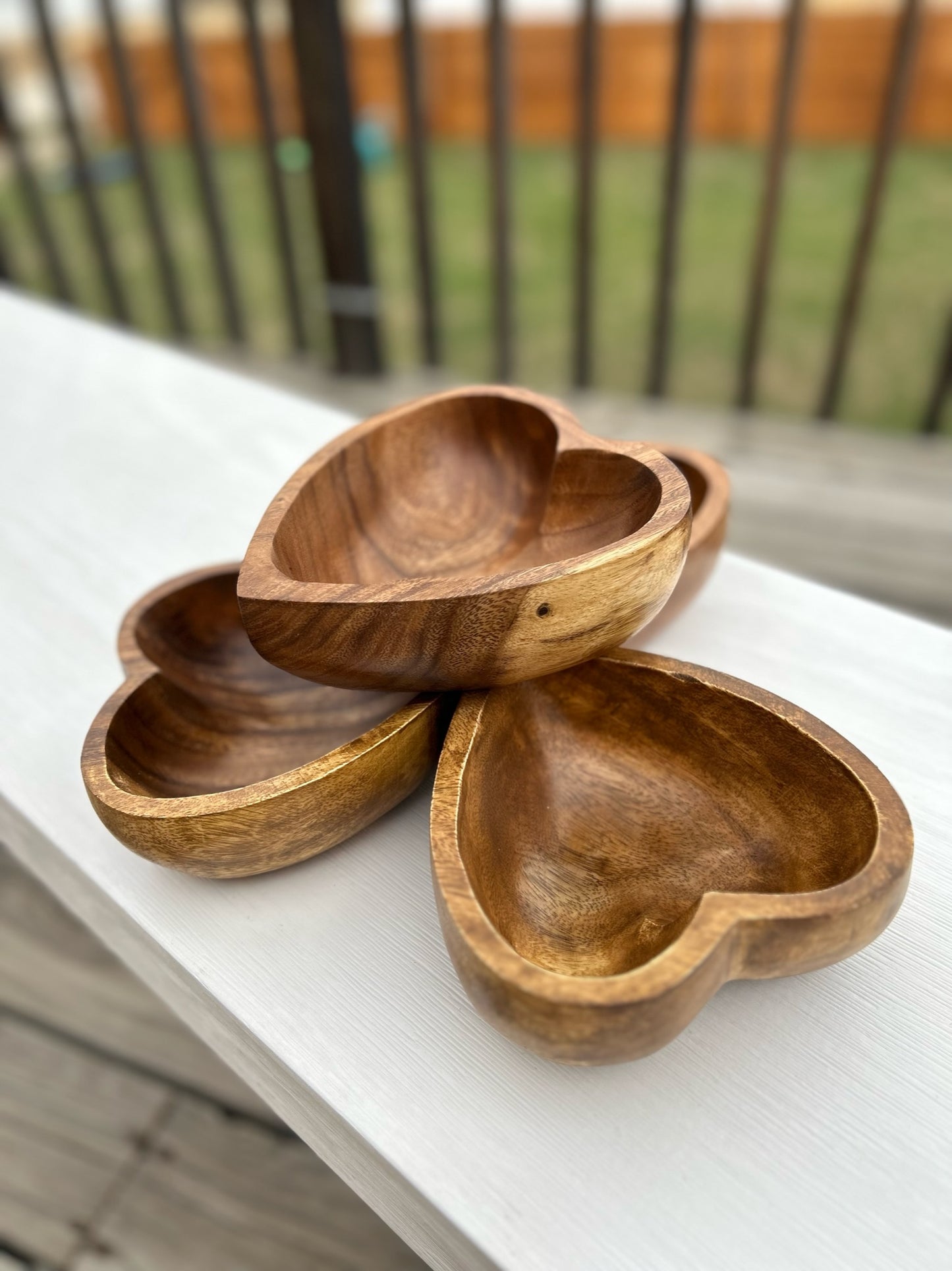 Heart BOHO Bowl - Deep Candle Ready (Volume .75lbs) 6"X 6" Wood Bowl