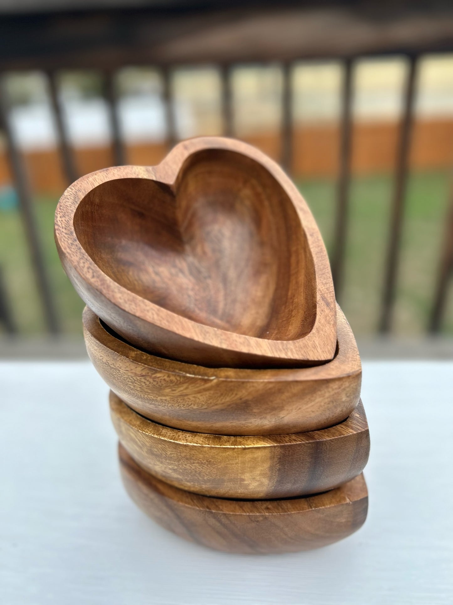 Wholesale BUNDLES of 4,12,20 Heart BOHO Bowl - (Volume .75lbs) Deep Candle Ready 6"X 6" Wood Bowl