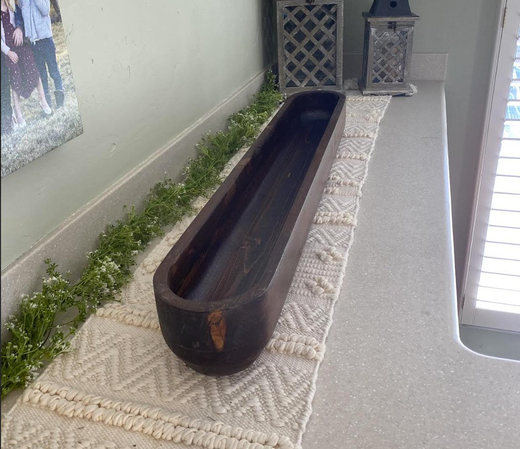 40" Extra Wide Extra Deep Safest Premium Standard Design Wooden Dough Bowl –Candle Ready Reusable and Repurposable Farmhouse Table Centerpiece