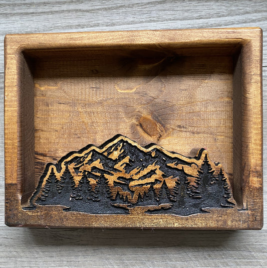 Hand-Carved Wooden Mountain Bowl: Rustic Farmhouse Candle Vessel (12.5" x 9.5" x 2.2")