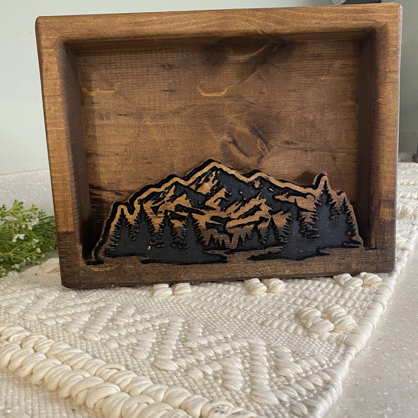 Hand-Carved Wooden Mountain Bowl: Rustic Farmhouse Candle Vessel (12.5" x 9.5" x 2.2")