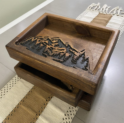 Hand-Carved Wooden Mountain Bowl: Rustic Farmhouse Candle Vessel (12.5" x 9.5" x 2.2")