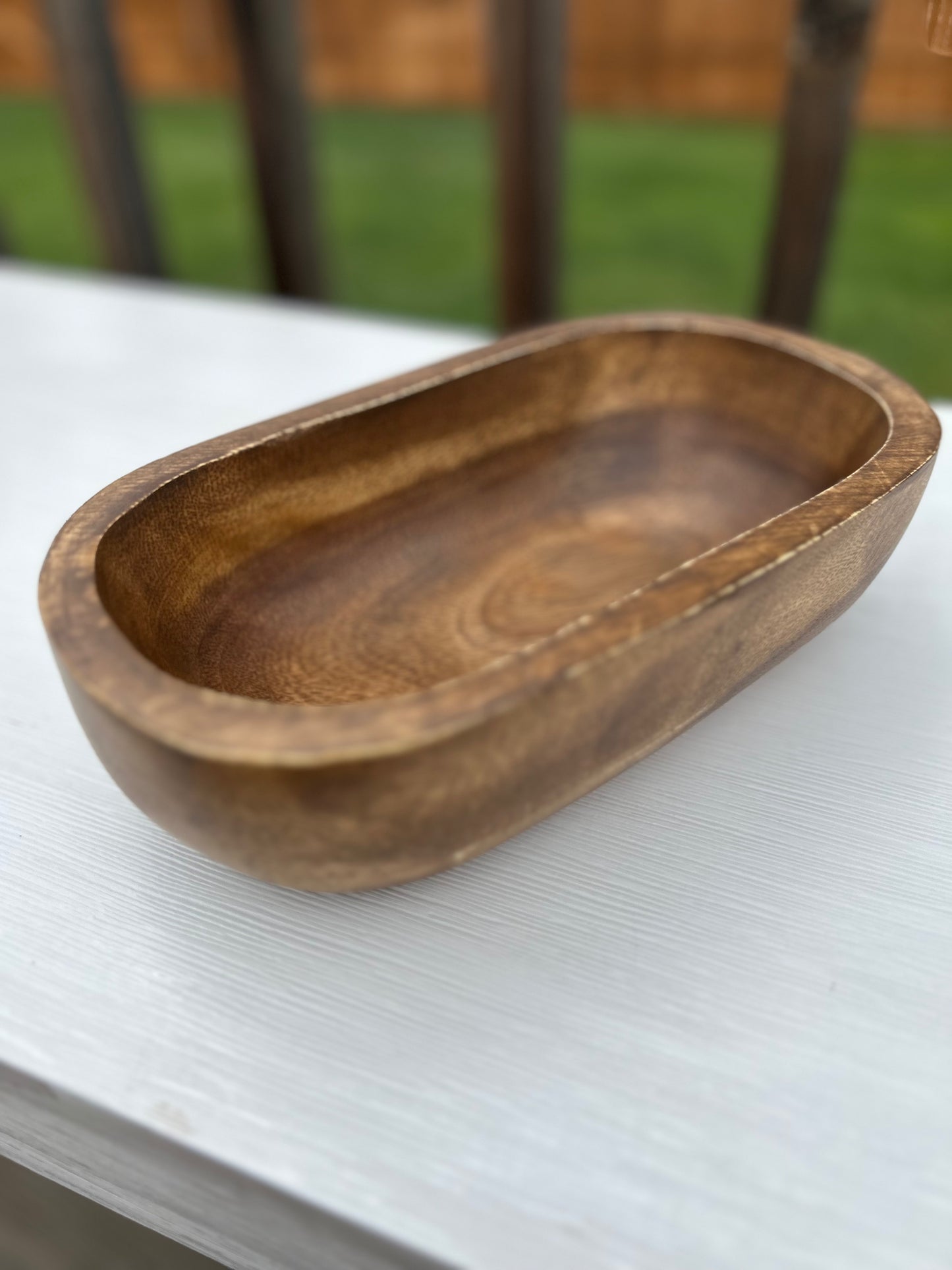 Bulk Pricing | Wholesale Small Oval BOHO Acacia Wood Bowl - Deep Candle Ready 3 Wick Wood Candle Vessel