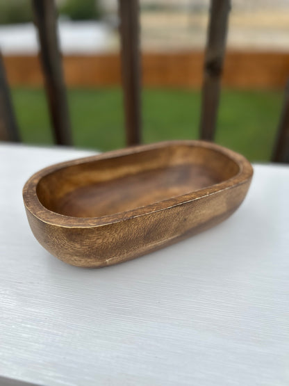 Bulk Pricing | Wholesale Small Oval BOHO Acacia Wood Bowl - Deep Candle Ready 3 Wick Wood Candle Vessel