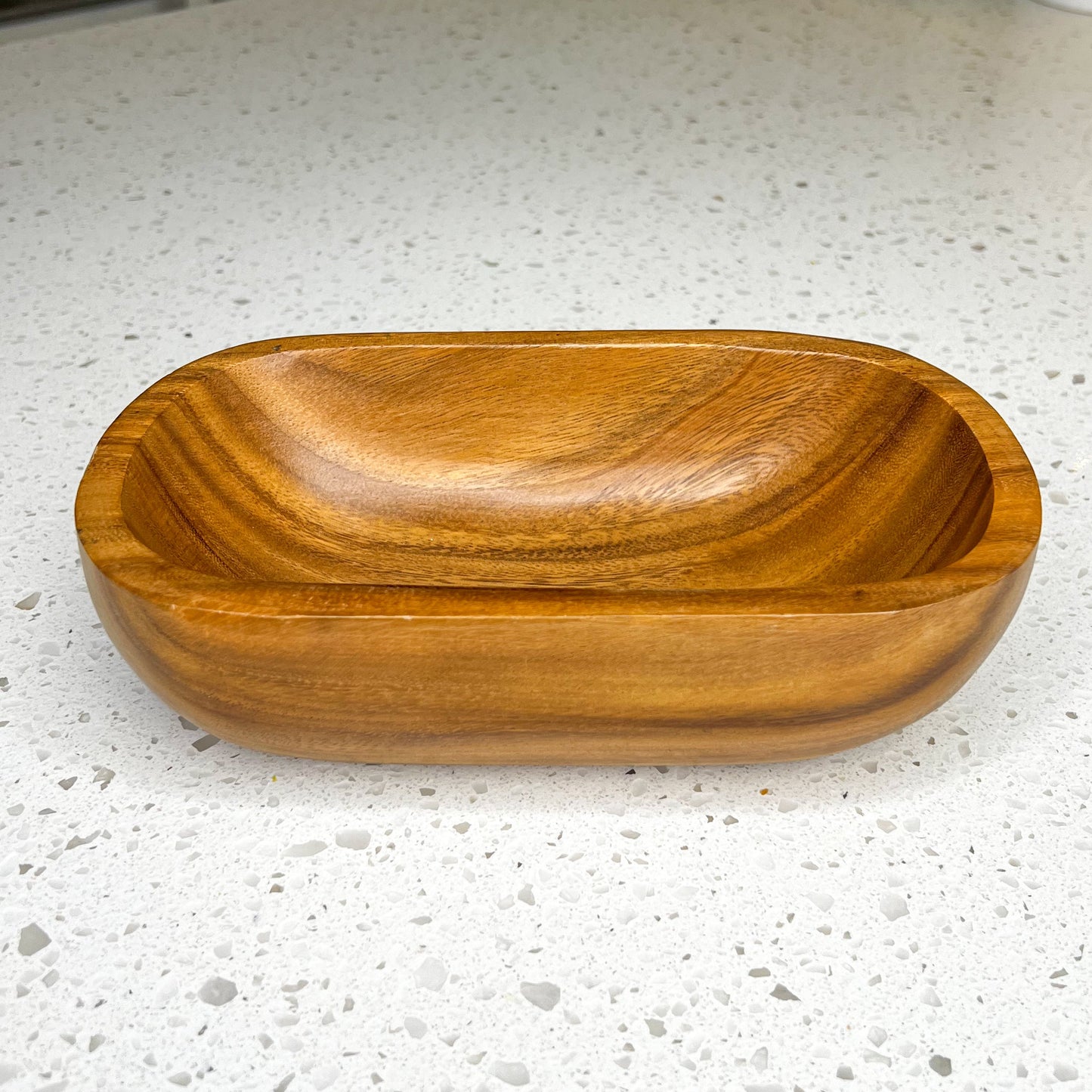 Bulk Pricing | Wholesale Small Oval BOHO Acacia Wood Bowl - Deep Candle Ready 3 Wick Wood Candle Vessel