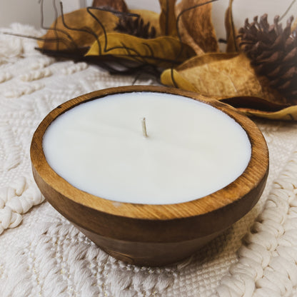 Small Round Farmhouse Candle Ready Wood Bowl 5.5"