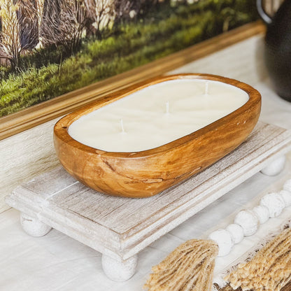 Bulk Pricing | Wholesale Small Oval BOHO Acacia Wood Bowl - Deep Candle Ready 3 Wick Wood Candle Vessel