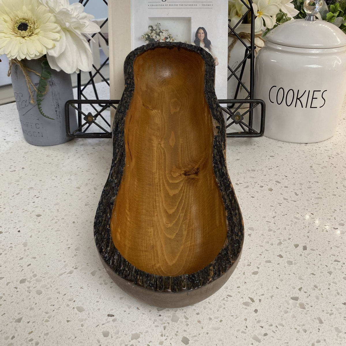 Live Edge Wood Dough Bowl | Heirloom Candle Ready Vessel | Handcrafted Rustic Farmhouse Decor | Large Wooden Centerpiece