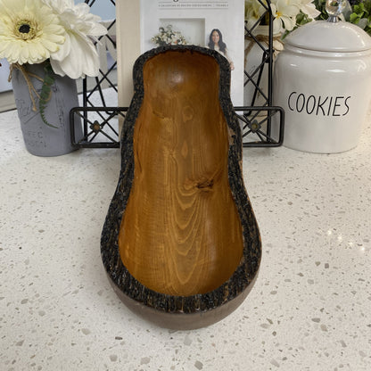 Live Edge Wood Dough Bowl | Heirloom Candle Ready Vessel | Handcrafted Rustic Farmhouse Decor | Large Wooden Centerpiece