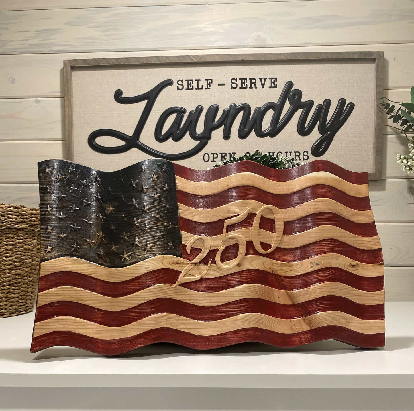 Old Glory - Hand Carved Wavy American Flag - 250th Anniversary Edition