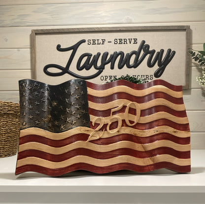Old Glory - Hand Carved Wavy American Flag - 250th Anniversary Edition