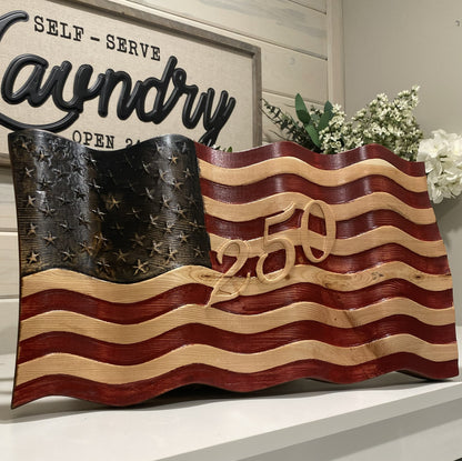 Old Glory - Hand Carved Wavy American Flag - 250th Anniversary Edition