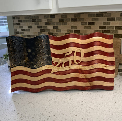 Old Glory - Hand Carved Wavy American Flag - 250th Anniversary Edition