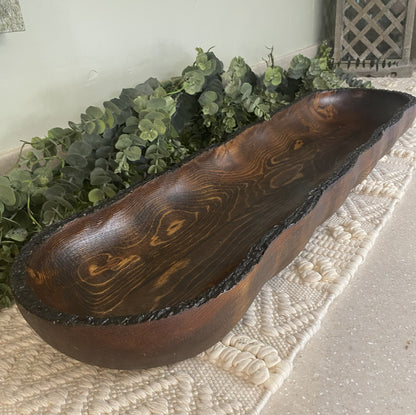 Live Edge Wood Dough Bowl | Heirloom Candle Ready Vessel | Handcrafted Rustic Farmhouse Decor | Large Wooden Centerpiece