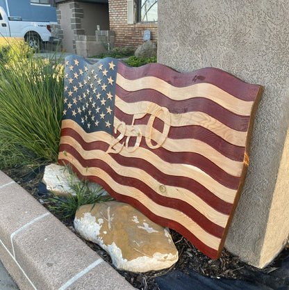 Old Glory - Hand Carved Wavy American Flag - 250th Anniversary Edition