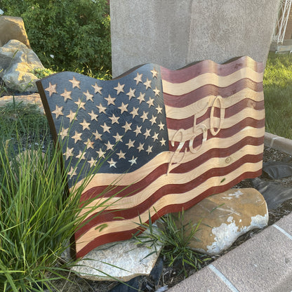 Old Glory - Hand Carved Wavy American Flag - 250th Anniversary Edition