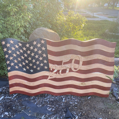 Old Glory - Hand Carved Wavy American Flag - 250th Anniversary Edition