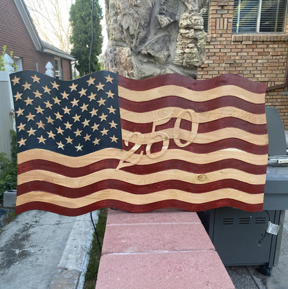 Old Glory - Hand Carved Wavy American Flag - 250th Anniversary Edition