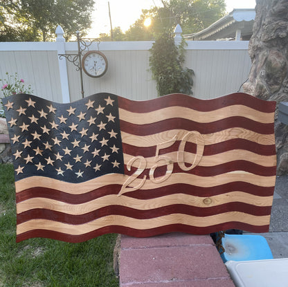 Old Glory - Hand Carved Wavy American Flag - 250th Anniversary Edition