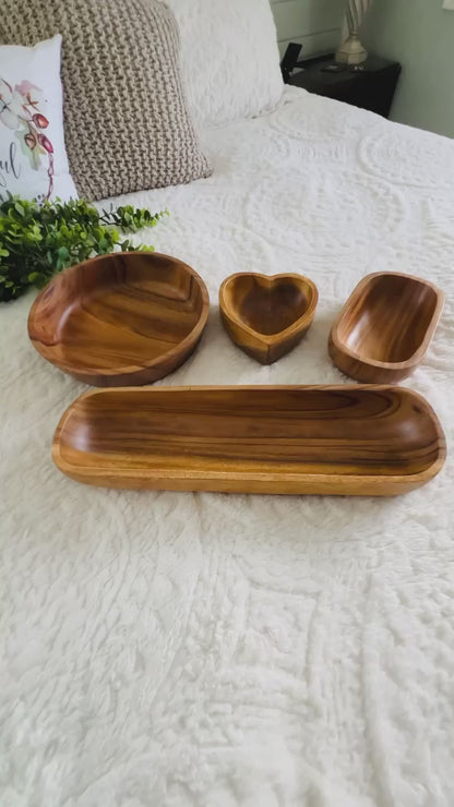 Bulk Pricing | Wholesale Bundle | Small Oval BOHO Bowl - Deep Candle Ready Acacia Wood Vessels