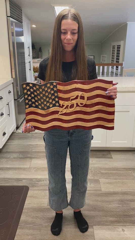 Old Glory - Hand Carved Wavy American Flag - 250th Anniversary Edition