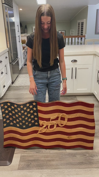 Old Glory - Hand Carved Wavy American Flag - 250th Anniversary Edition