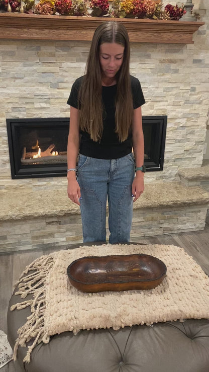 Live Edge Wood Dough Bowl | Heirloom Candle Ready Vessel | Handcrafted Rustic Farmhouse Decor | Large Wooden Centerpiece