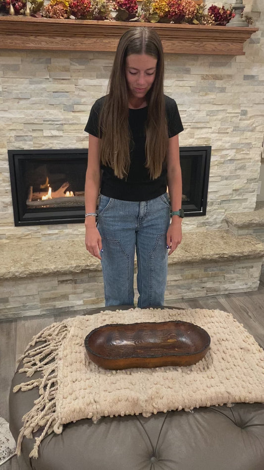 Live Edge Wood Dough Bowl | Heirloom Candle Ready Vessel | Handcrafted Rustic Farmhouse Decor | Large Wooden Centerpiece