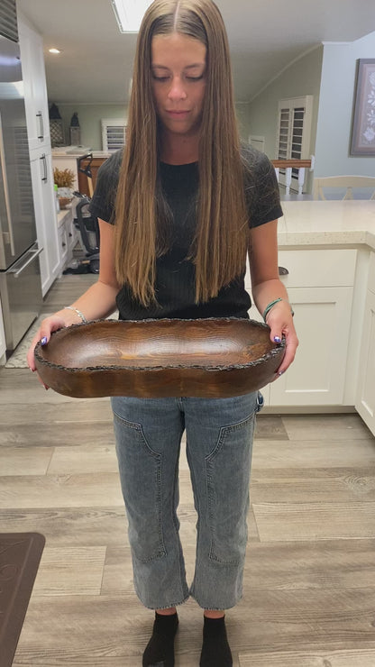 Live Edge Wood Dough Bowl | Heirloom Candle Ready Vessel | Handcrafted Rustic Farmhouse Decor | Large Wooden Centerpiece